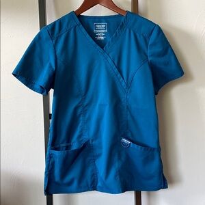Cherokee Workwear Turquoise Blue Scrub Top